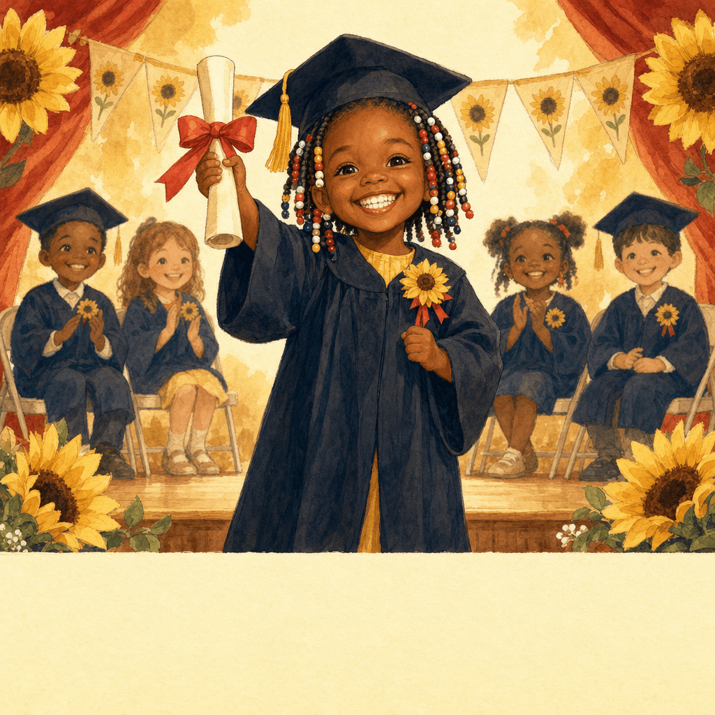 Storybook cover of a graduate in a tiny cap and gown