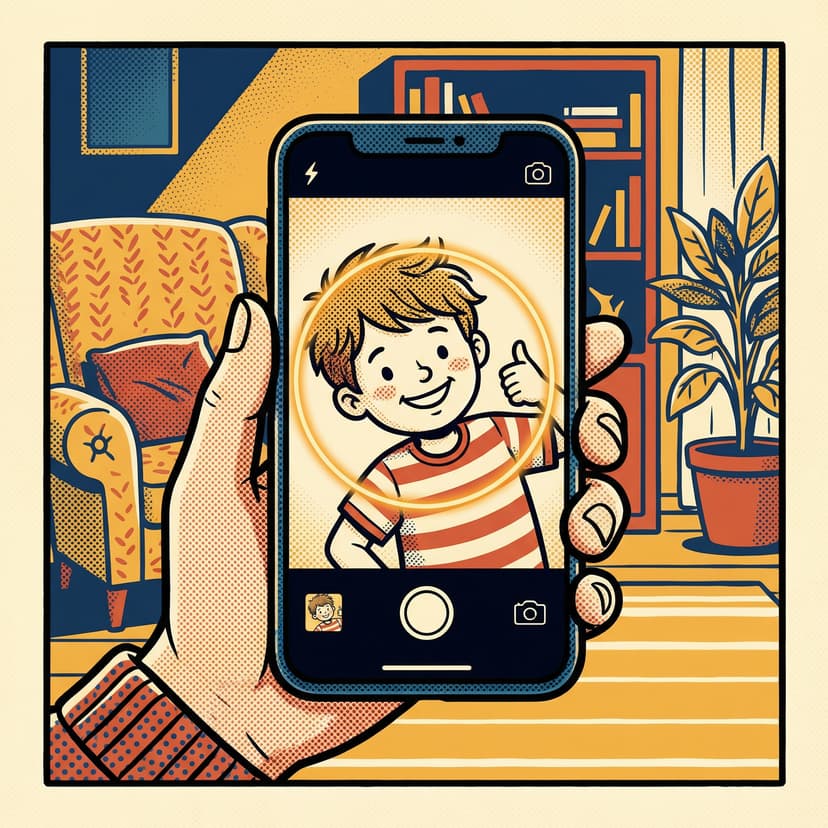 Parent selecting a photo of their child on a phone