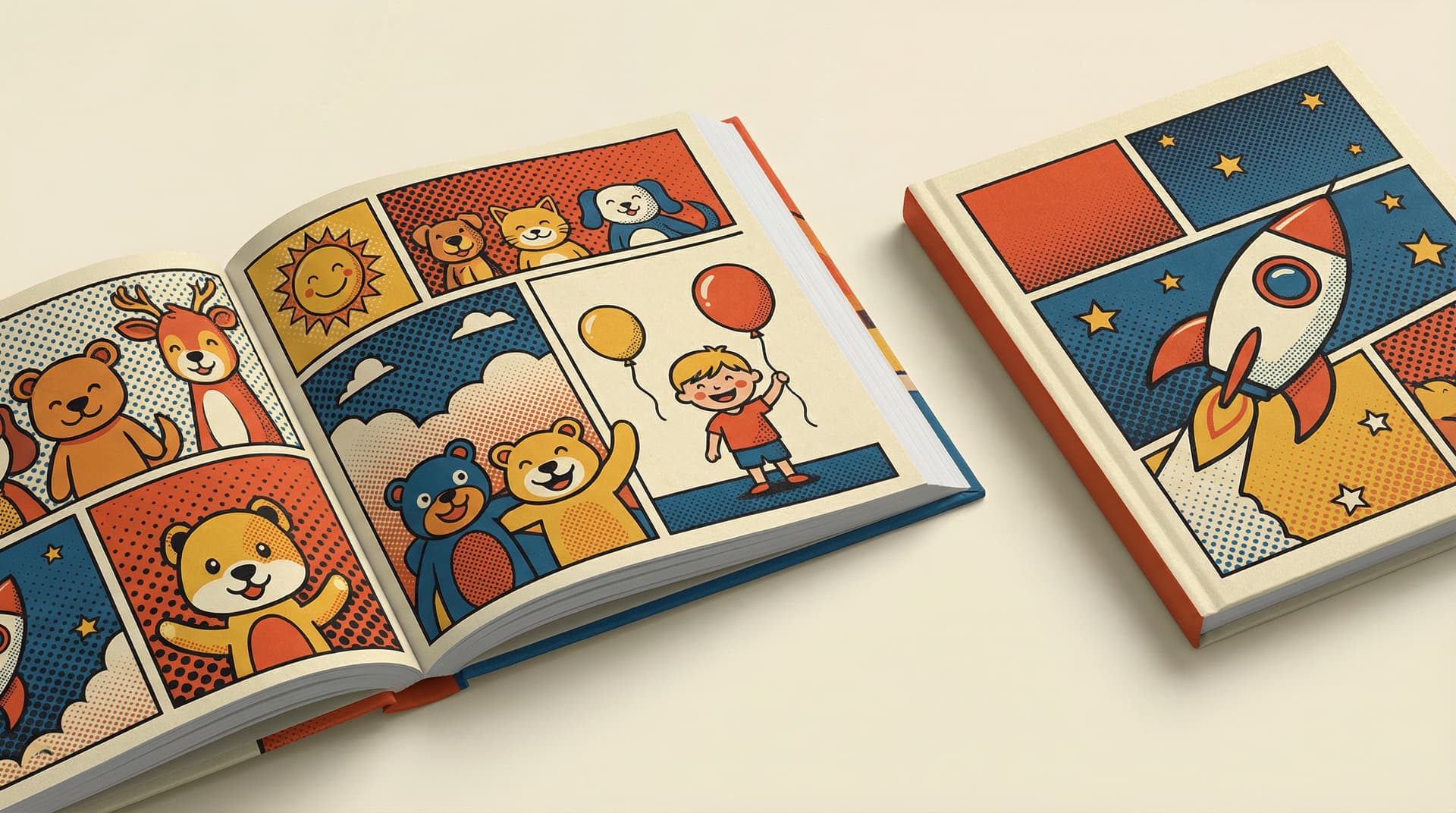 A premium hardcover children's storybook, open and closed