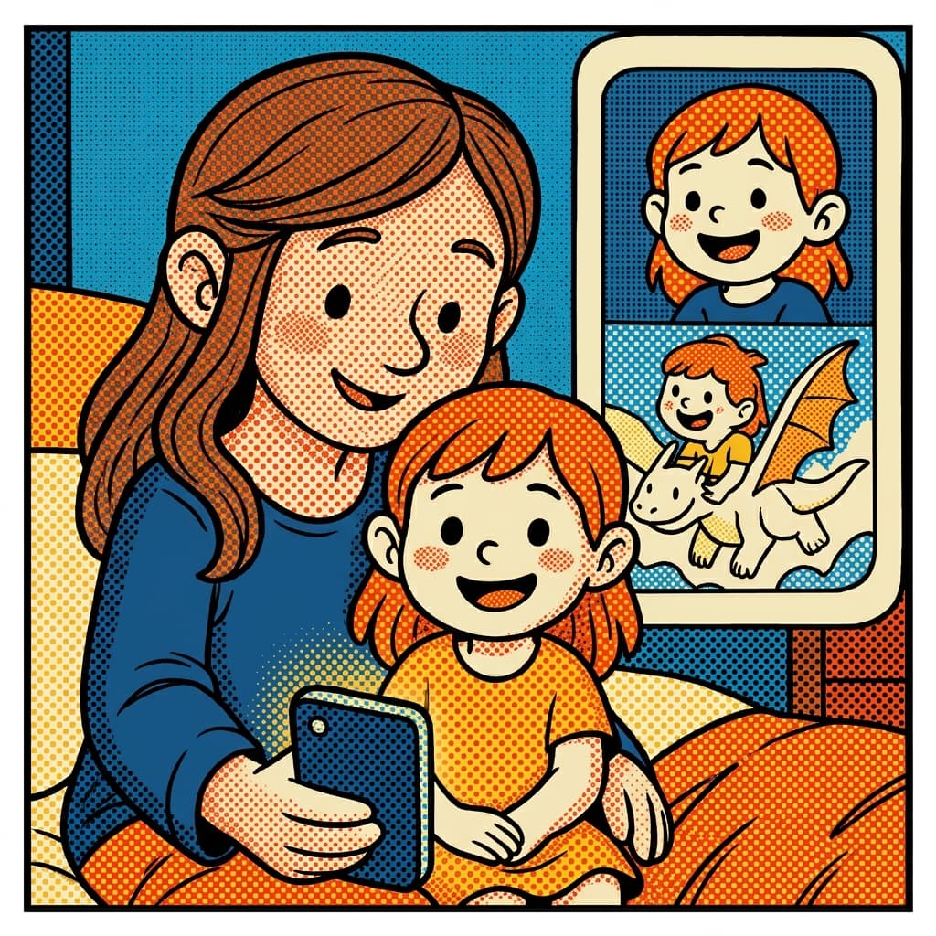 A parent recording their child's wonder while reading a storybook together